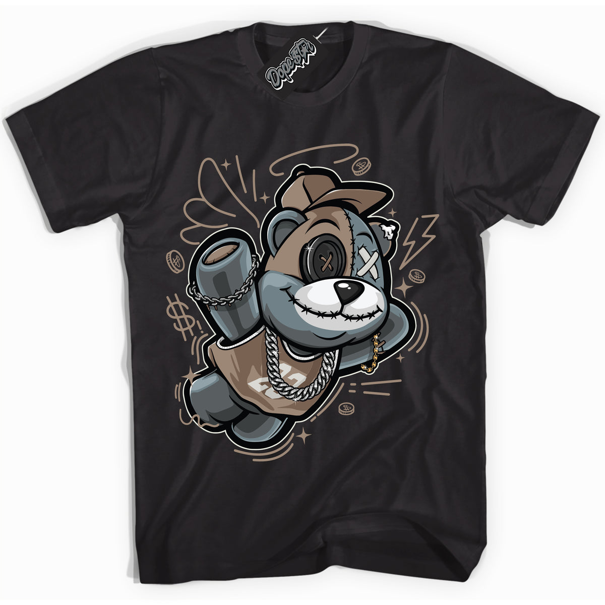 Cool Black Shirt with “ Slam Dunk Bear ” design that perfectly matches Latte 1s Sneakers.
