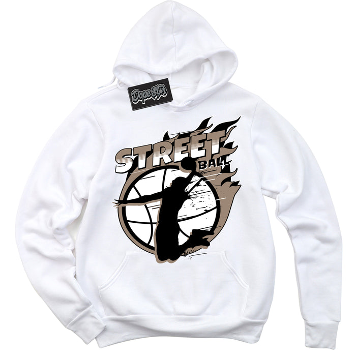 Cool White Hoodie with “ Street Ball ”  design that Perfectly Matches  Latte 1s Sneakers.