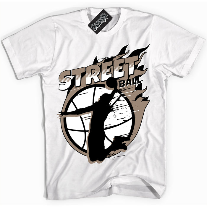 Cool White Shirt with “ Street Ball ” design that perfectly matches Latte 1s Sneakers.