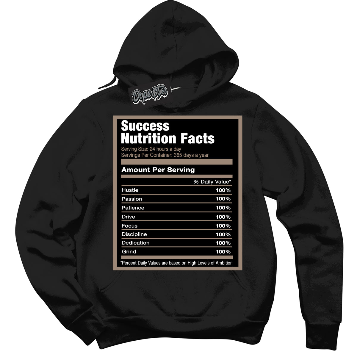 Cool Black Hoodie with “ Success Nutrition ”  design that Perfectly Matches  Latte 1s Sneakers.