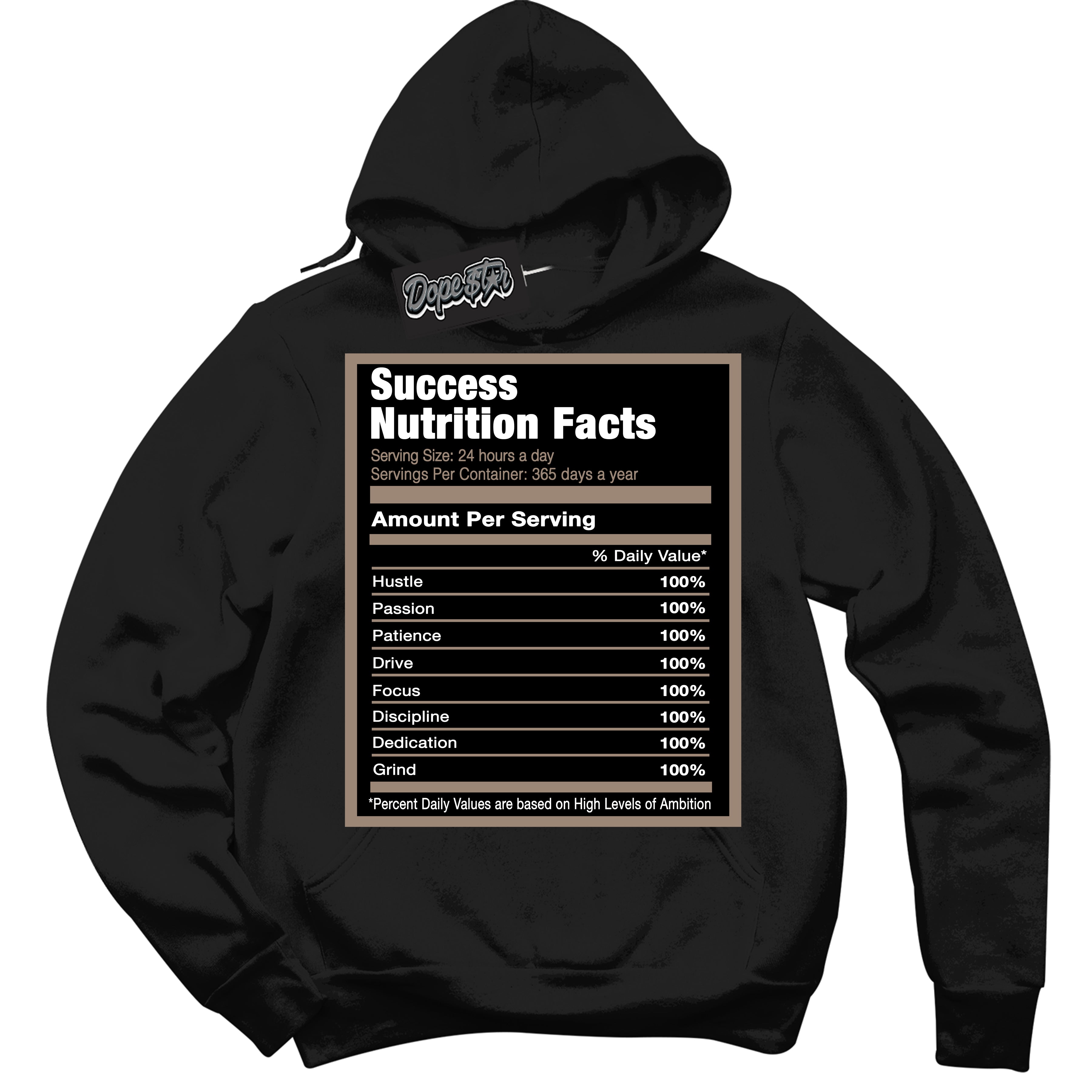 Cool Black Hoodie with “ Success Nutrition ”  design that Perfectly Matches  Latte 1s Sneakers.
