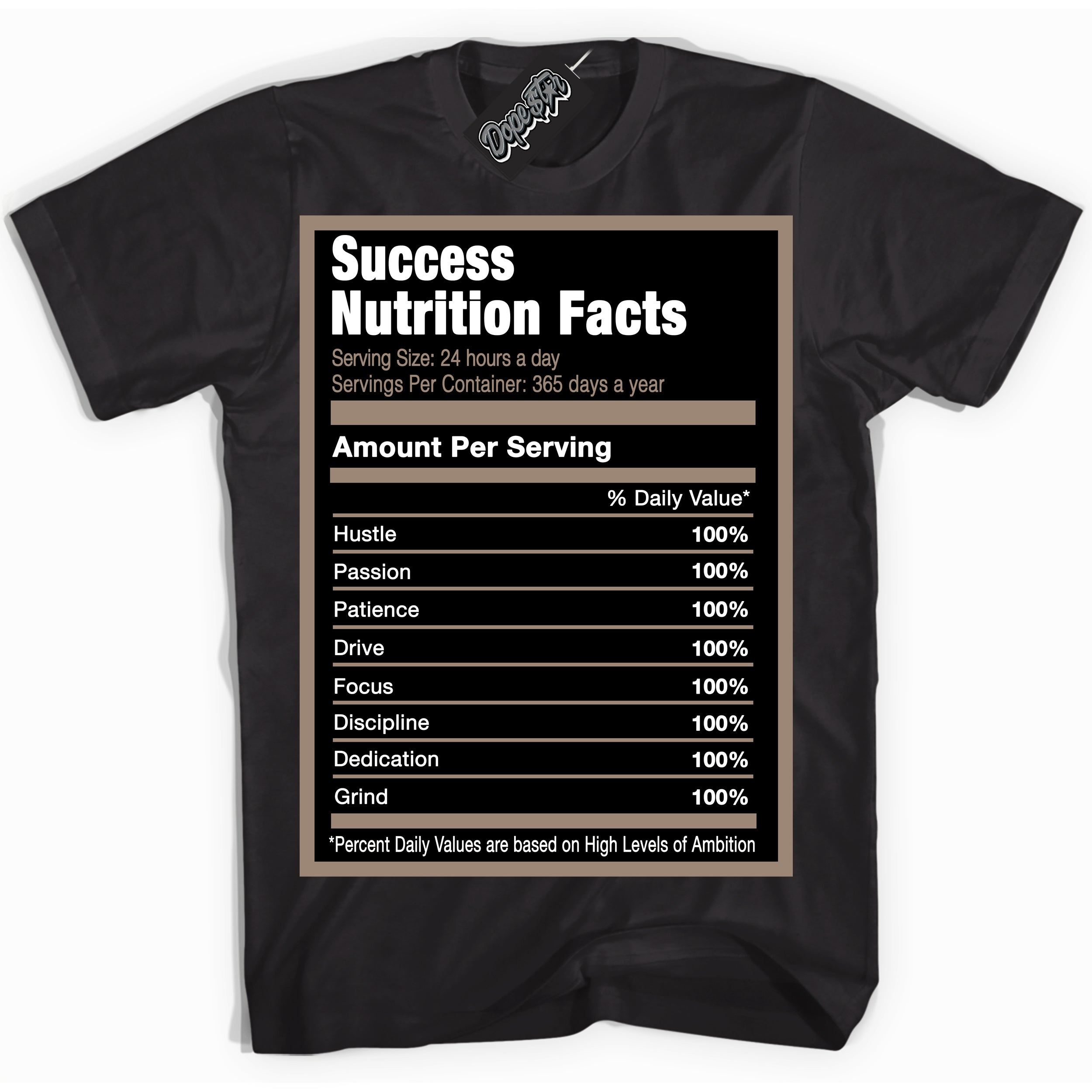 Cool Black Shirt with “ Success Nutrition ” design that perfectly matches Latte 1s Sneakers.