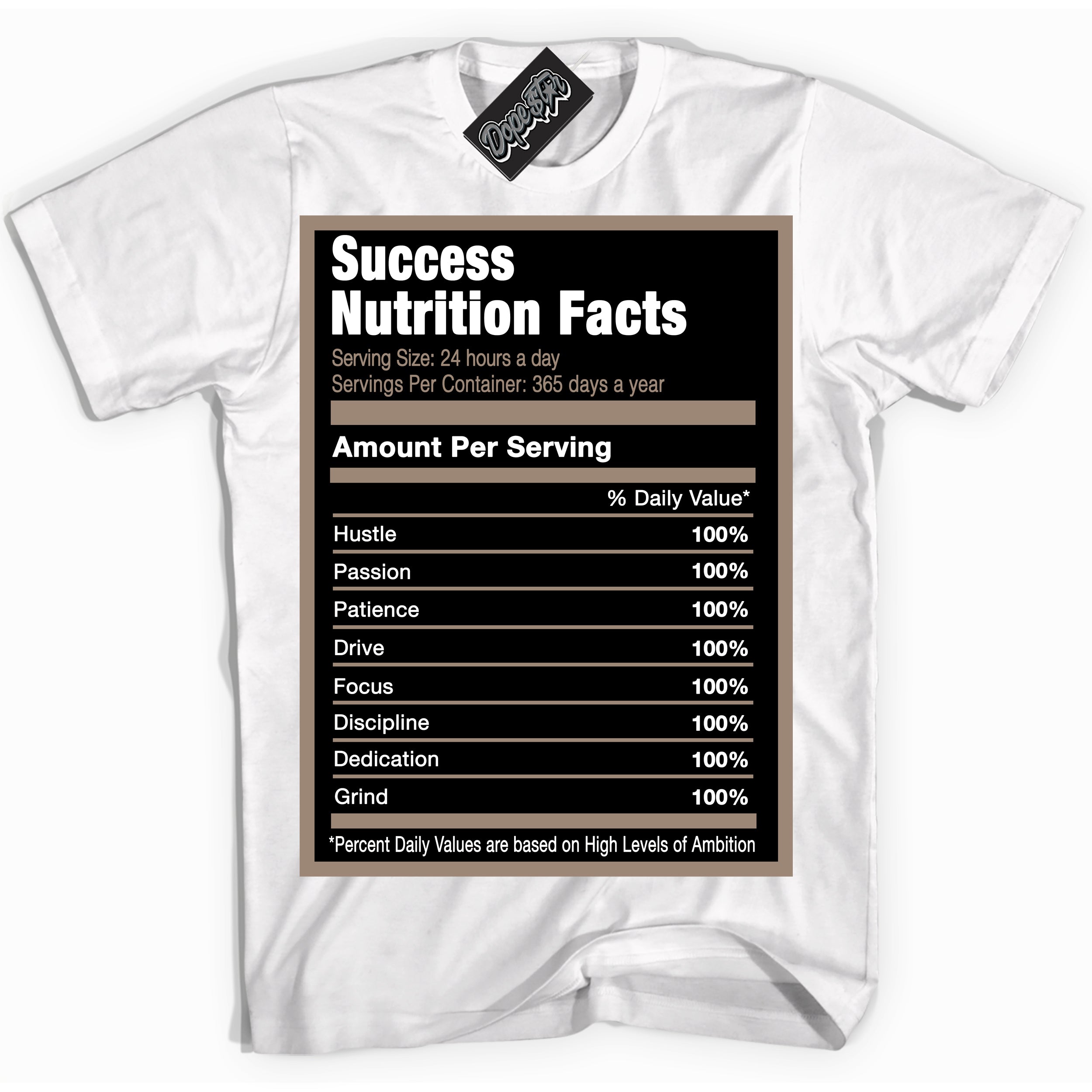 Cool White Shirt with “ Success Nutrition ” design that perfectly matches Latte 1s Sneakers.
