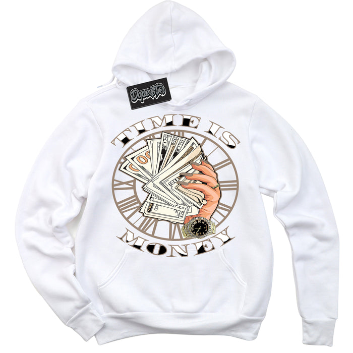 Cool White Hoodie with “ Time Is Money ”  design that Perfectly Matches  Latte 1s Sneakers.