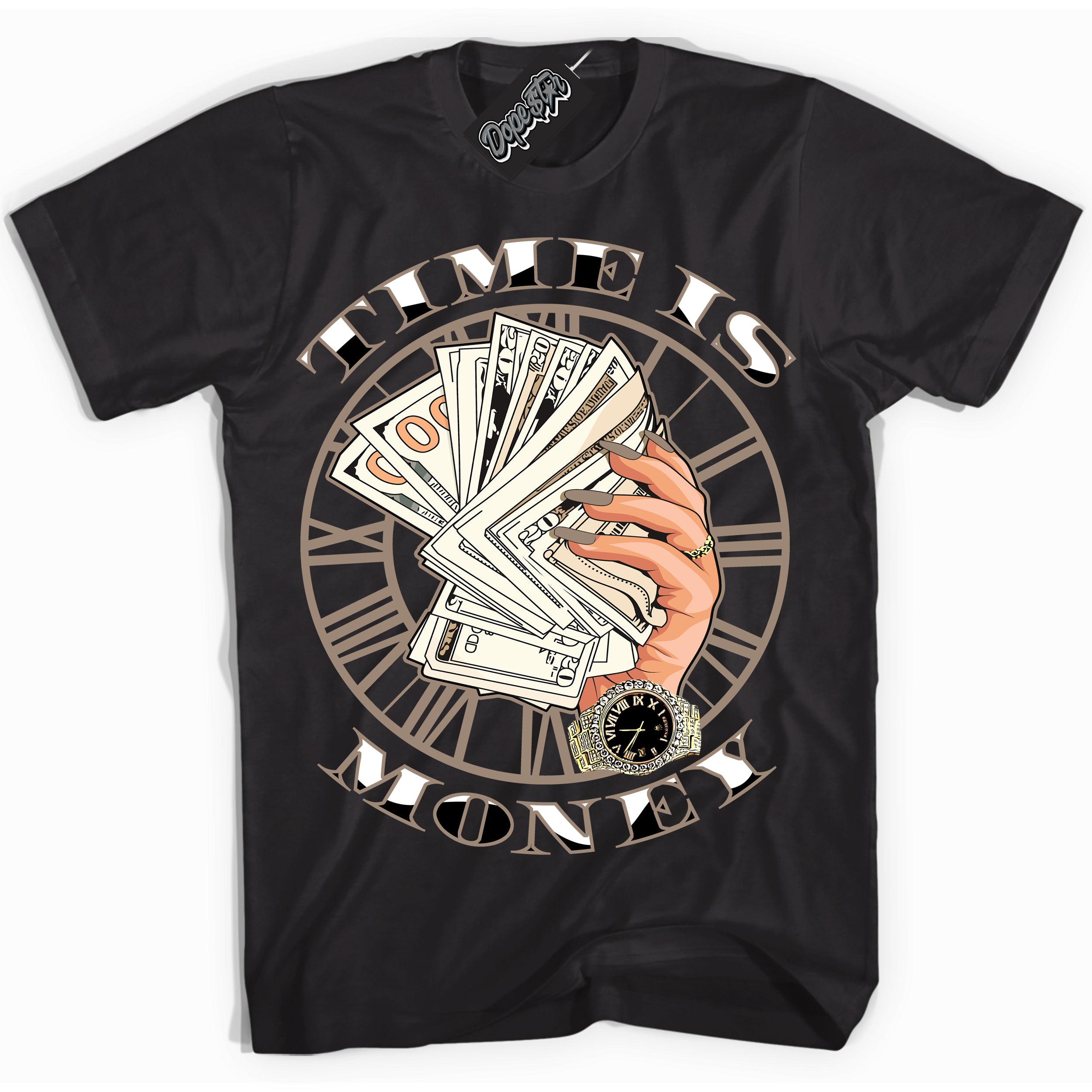 Cool Black Shirt with “ Time Is Money ” design that perfectly matches Latte 1s Sneakers.