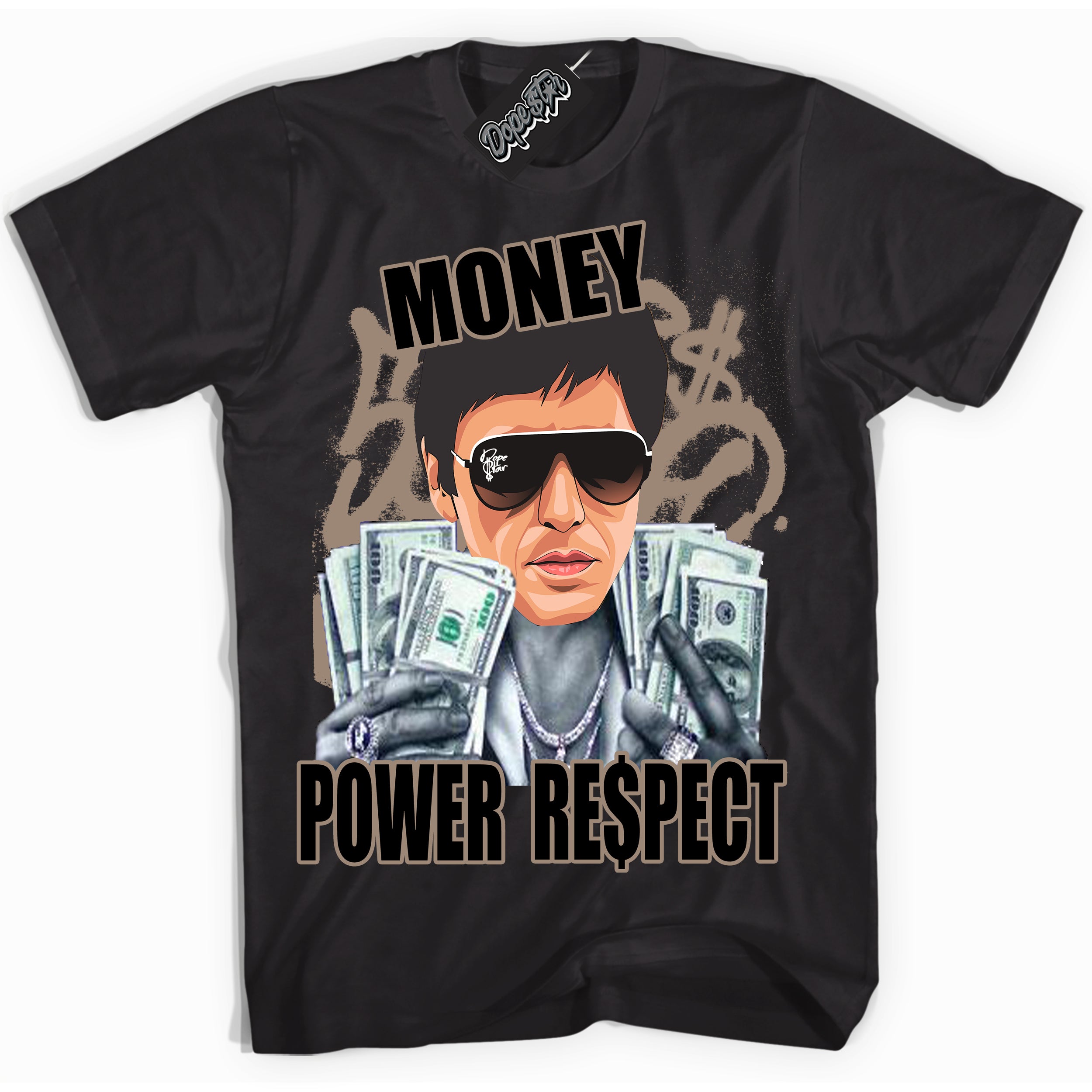 Cool Black Shirt with “ Tony Montana ” design that perfectly matches Latte 1s Sneakers.