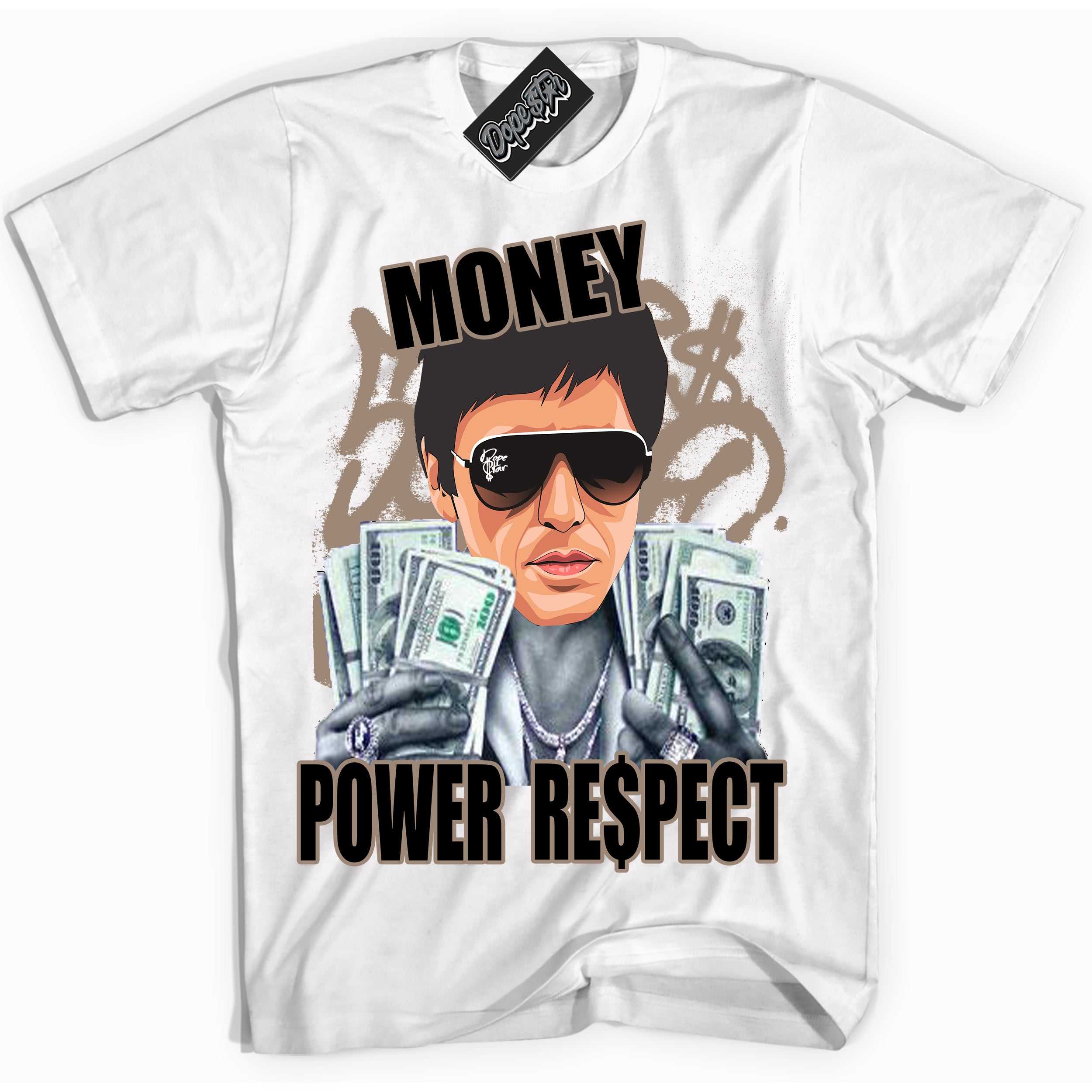 Cool White Shirt with “ Tony Montana ” design that perfectly matches Latte 1s Sneakers.