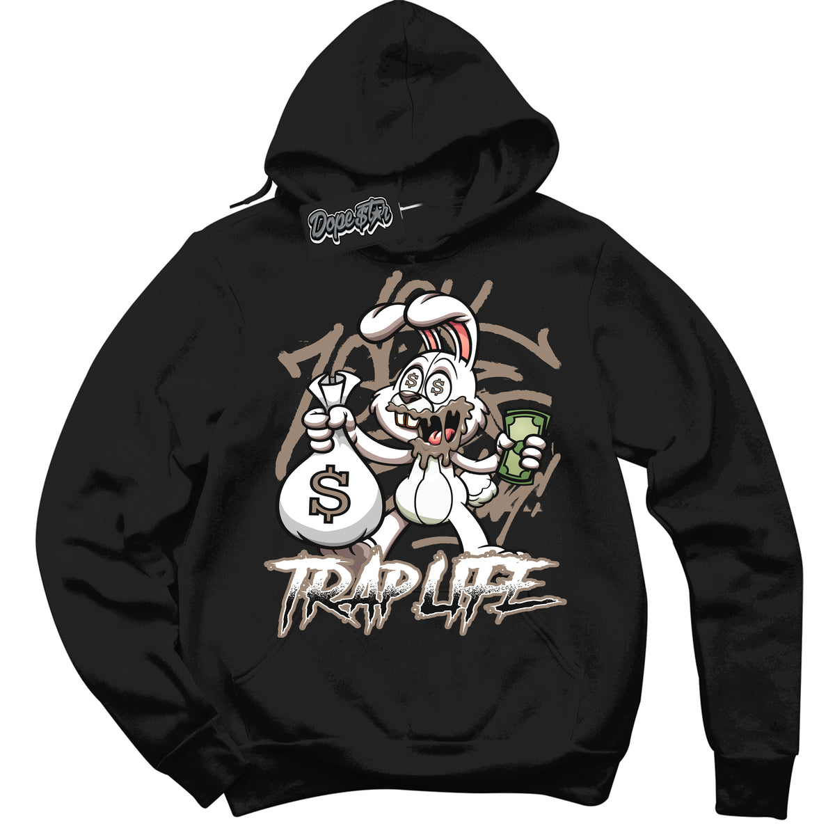Cool Black Hoodie with “ Trap Rabbit ”  design that Perfectly Matches  Latte 1s Sneakers.