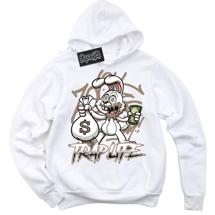 Cool White Hoodie with “ Trap Rabbit ”  design that Perfectly Matches  Latte 1s Sneakers.