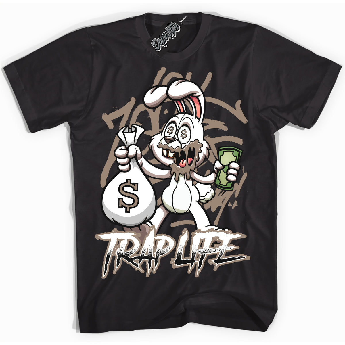 Cool Black Shirt with “ Trap Rabbit ” design that perfectly matches Latte 1s Sneakers.