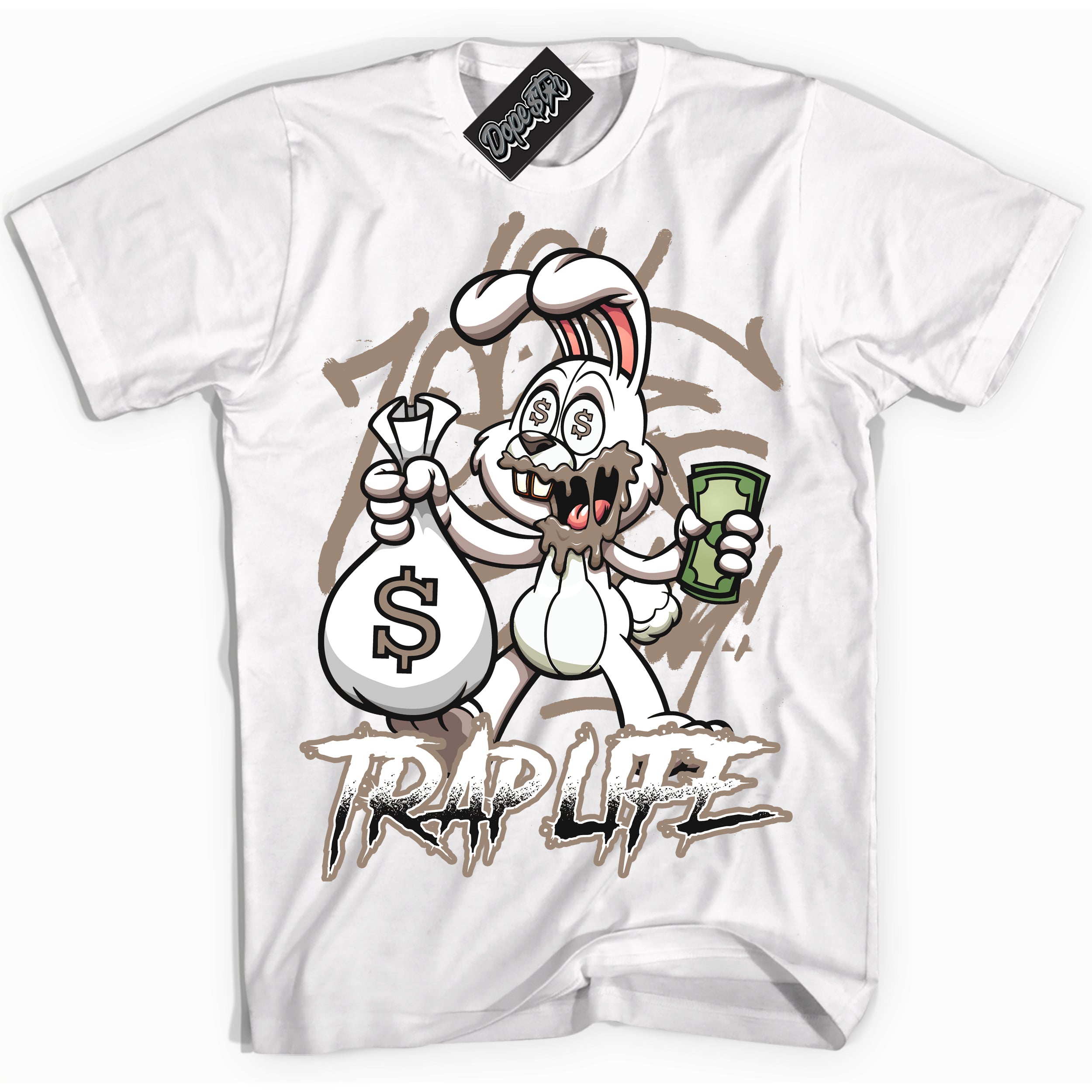 Cool White Shirt with “ Trap Rabbit ” design that perfectly matches Latte 1s Sneakers.
