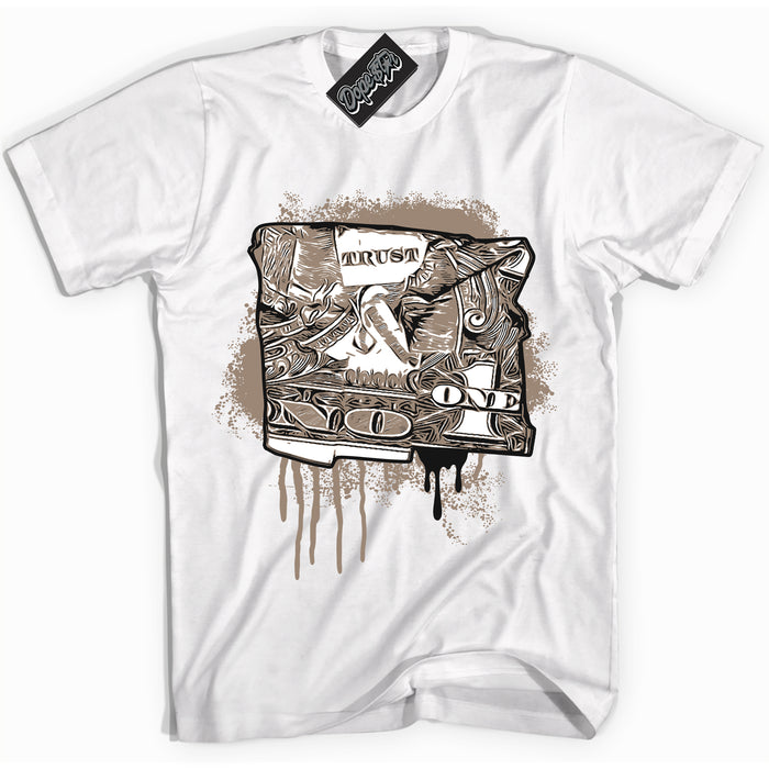 Cool White Shirt with “ Trust No One Dollar ” design that perfectly matches Latte 1s Sneakers.