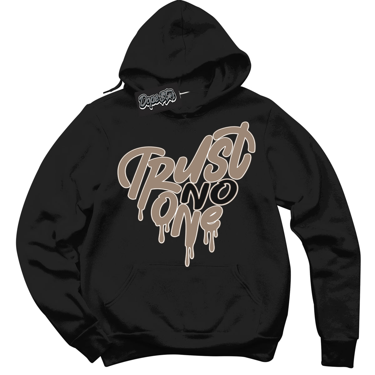 Cool Black Hoodie with “ Trust No One Heart  ”  design that Perfectly Matches  Latte 1s Sneakers.