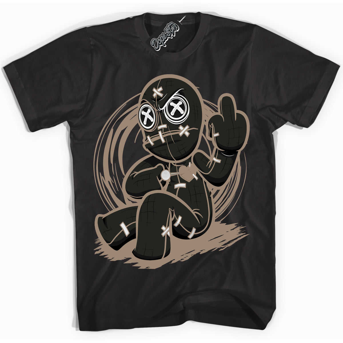 Cool Black Shirt with “ VooDoo Doll ” design that perfectly matches Latte 1s Sneakers.