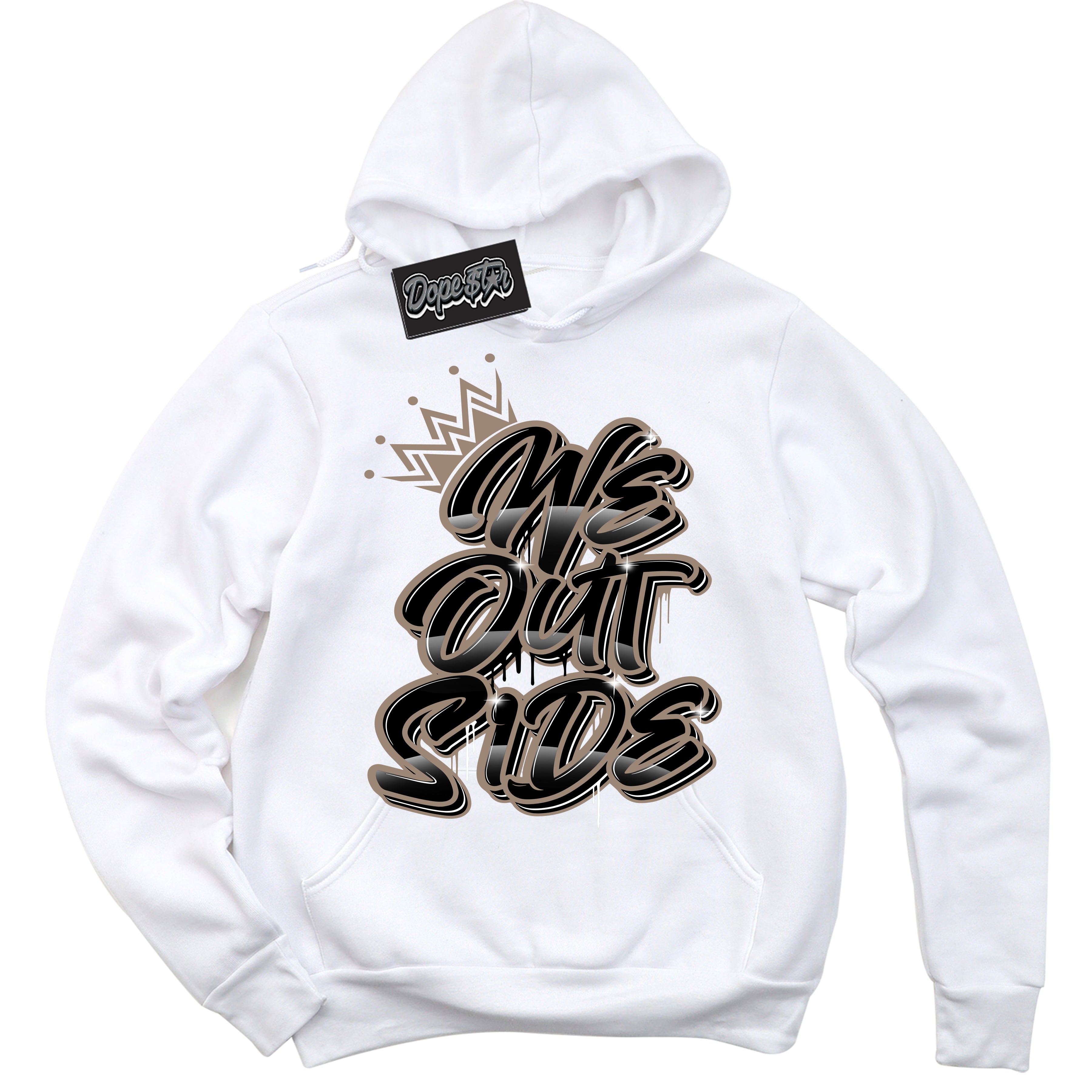 Cool White Hoodie with “ We Outside ”  design that Perfectly Matches  Latte 1s Sneakers.