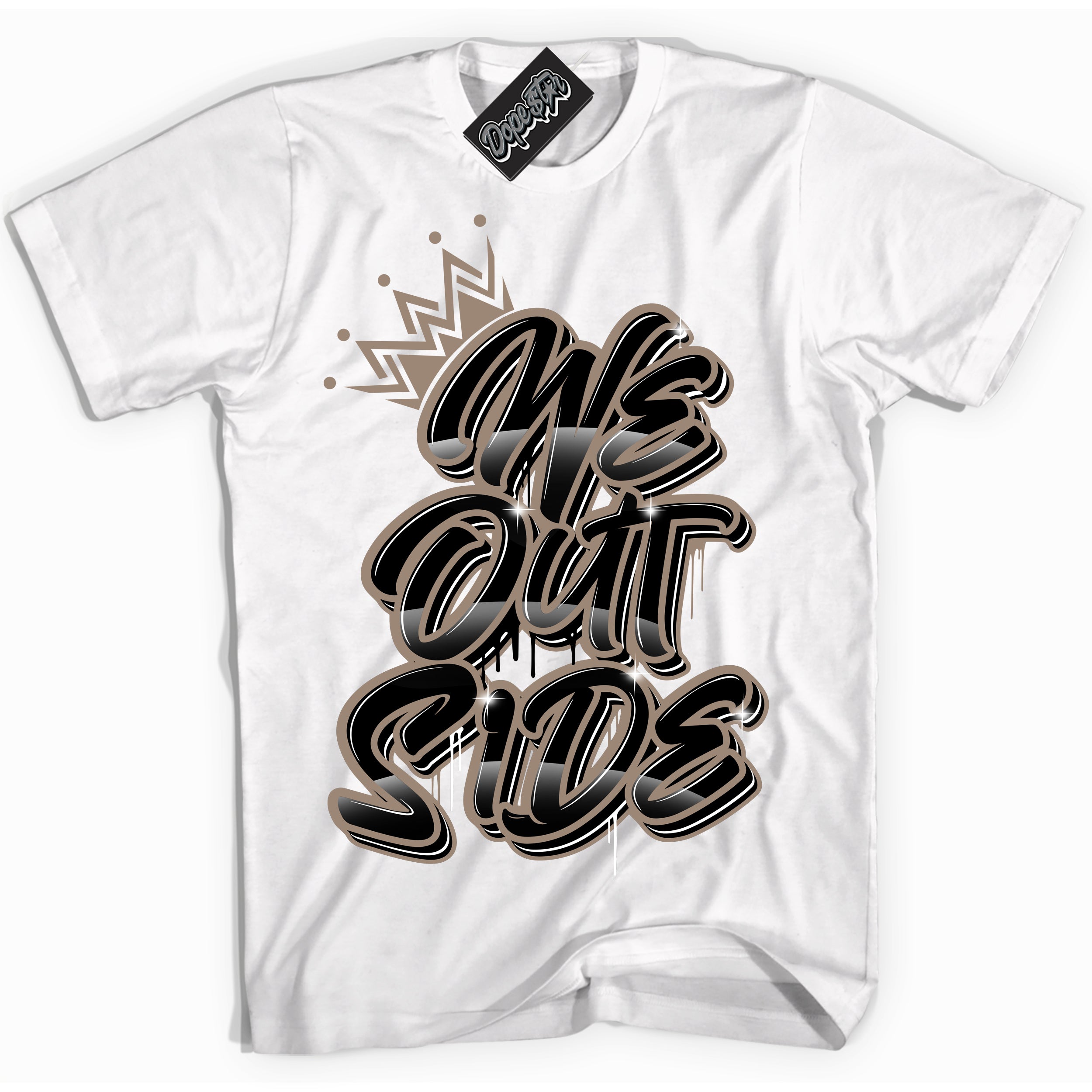 Cool White Shirt with “ We Outside ” design that perfectly matches Latte 1s Sneakers.