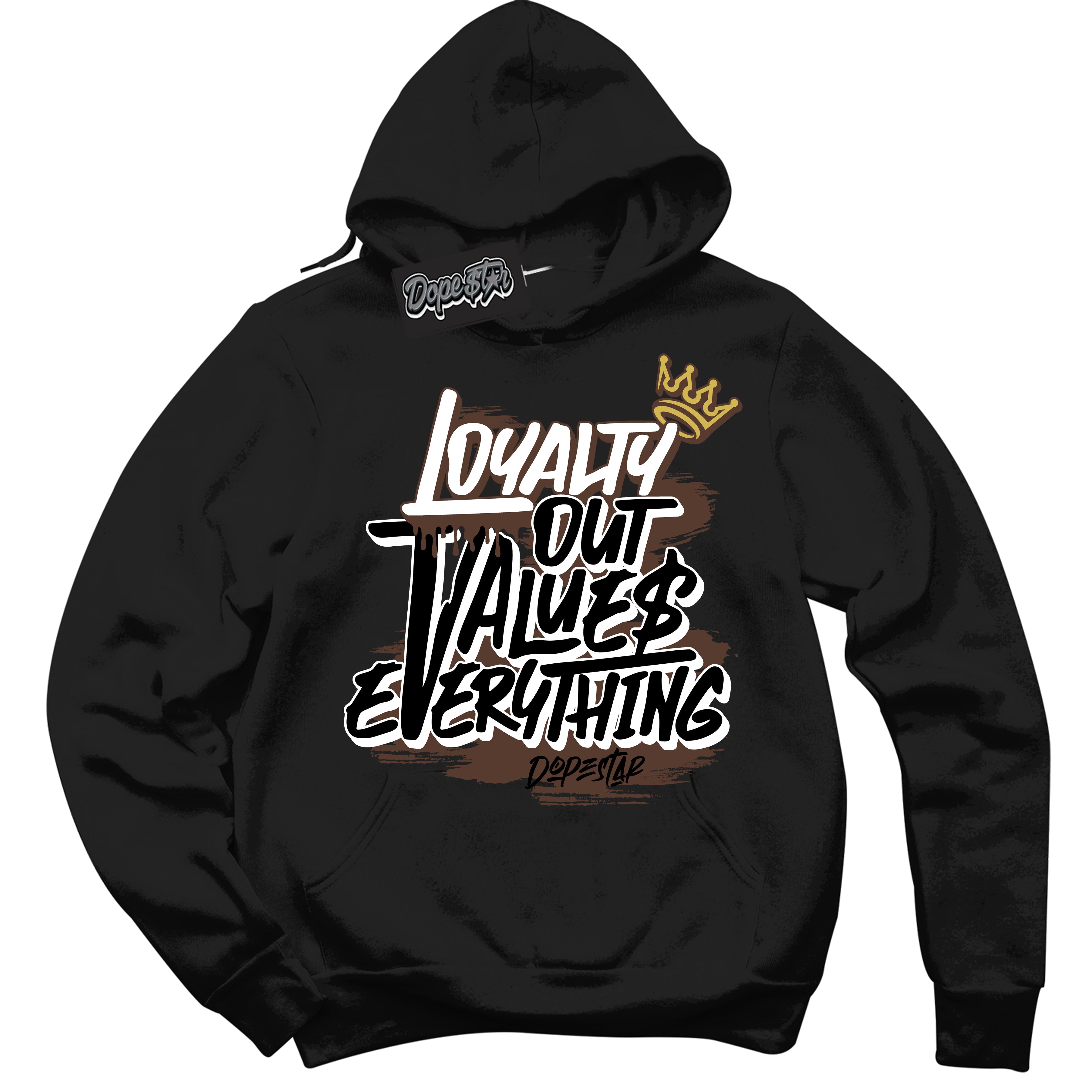 Cool Black Hoodie with “ Loyalty Out Values Everything ”  design that Perfectly Matches  Palomino 1s Sneakers.