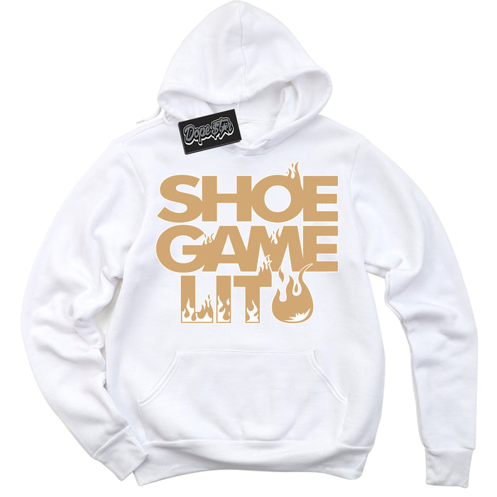 Cool White Hoodie with “ Shoe Game Lit '' design that Perfectly Matches  Praline 1s Sneakers.