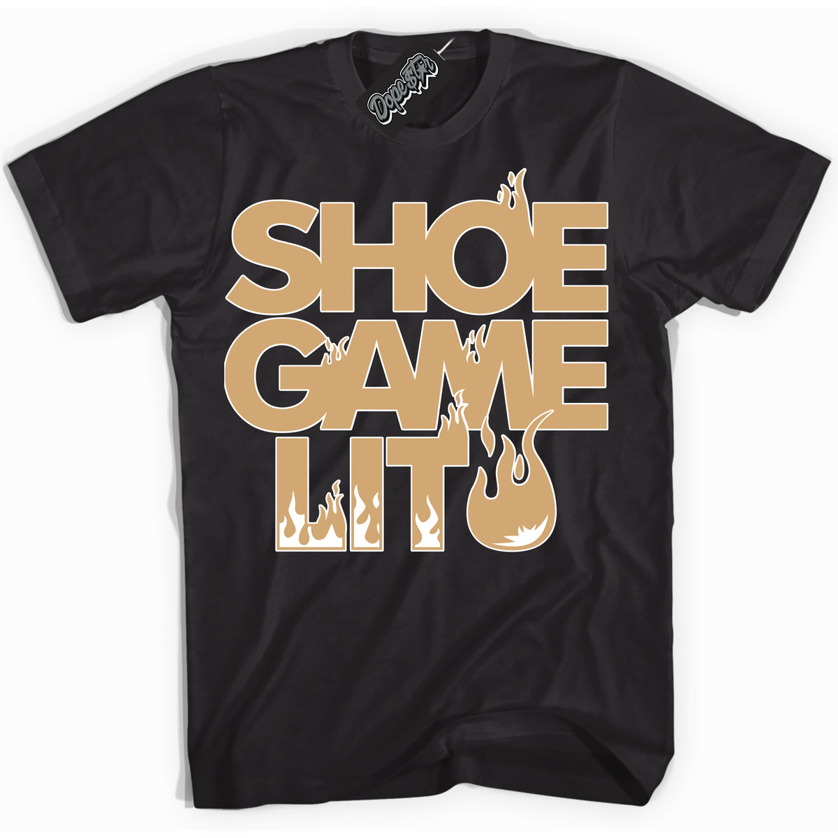 Cool Black Shirt with “ Shoe Game Lit ” design that perfectly matches Praline 1s Sneakers.