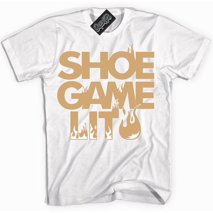 Cool White Shirt with “ Shoe Game Lit ” design that perfectly matches Praline 1s Sneakers.