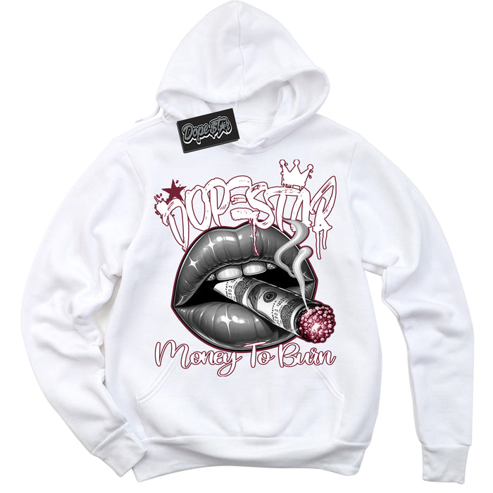 Cool White Hoodie with “ Money To Burn ”  design that Perfectly Matches Team Red 1s Sneakers.