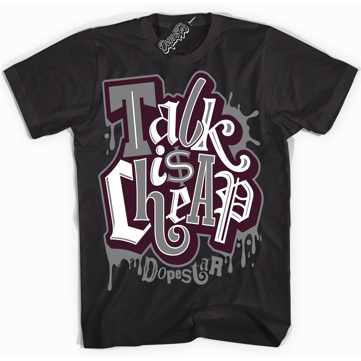 Cool Black Shirt with “ Talk Is Cheap” design that perfectly matches Black Toe 1s Sneakers.