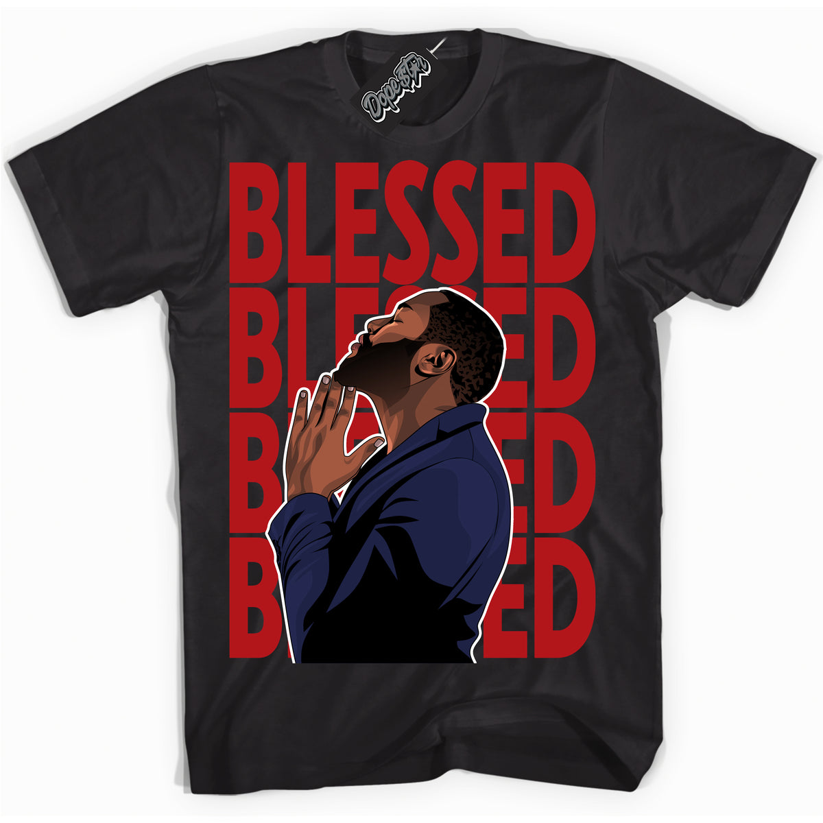 Cool Black Shirt with “God Blessed” design that perfectly matches the Howard University 1s Jordans.