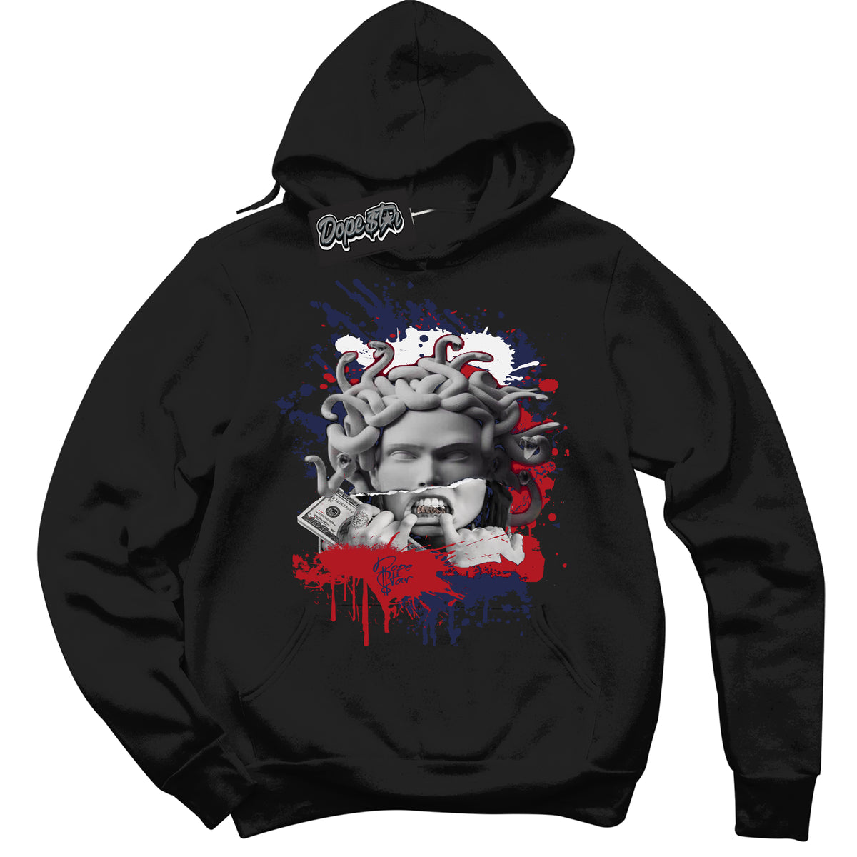 Cool Black Hoodie with “Medusa” design that Perfectly Matches Howard University 1s Jordans.