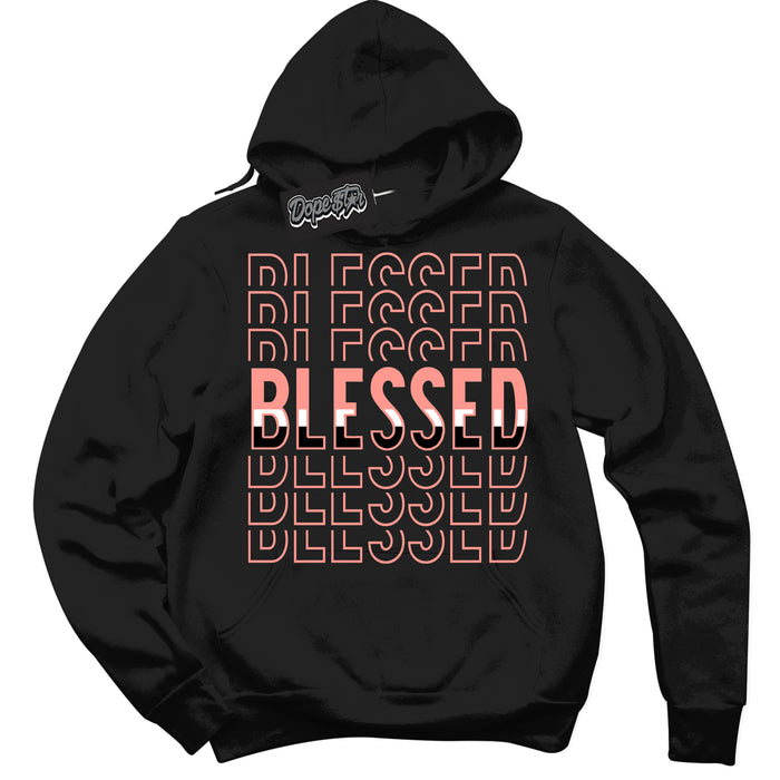 Cool Black Hoodie with “Blessed Stacked” design that Perfectly Matches Paris Saint-Germain 1s Jordans.