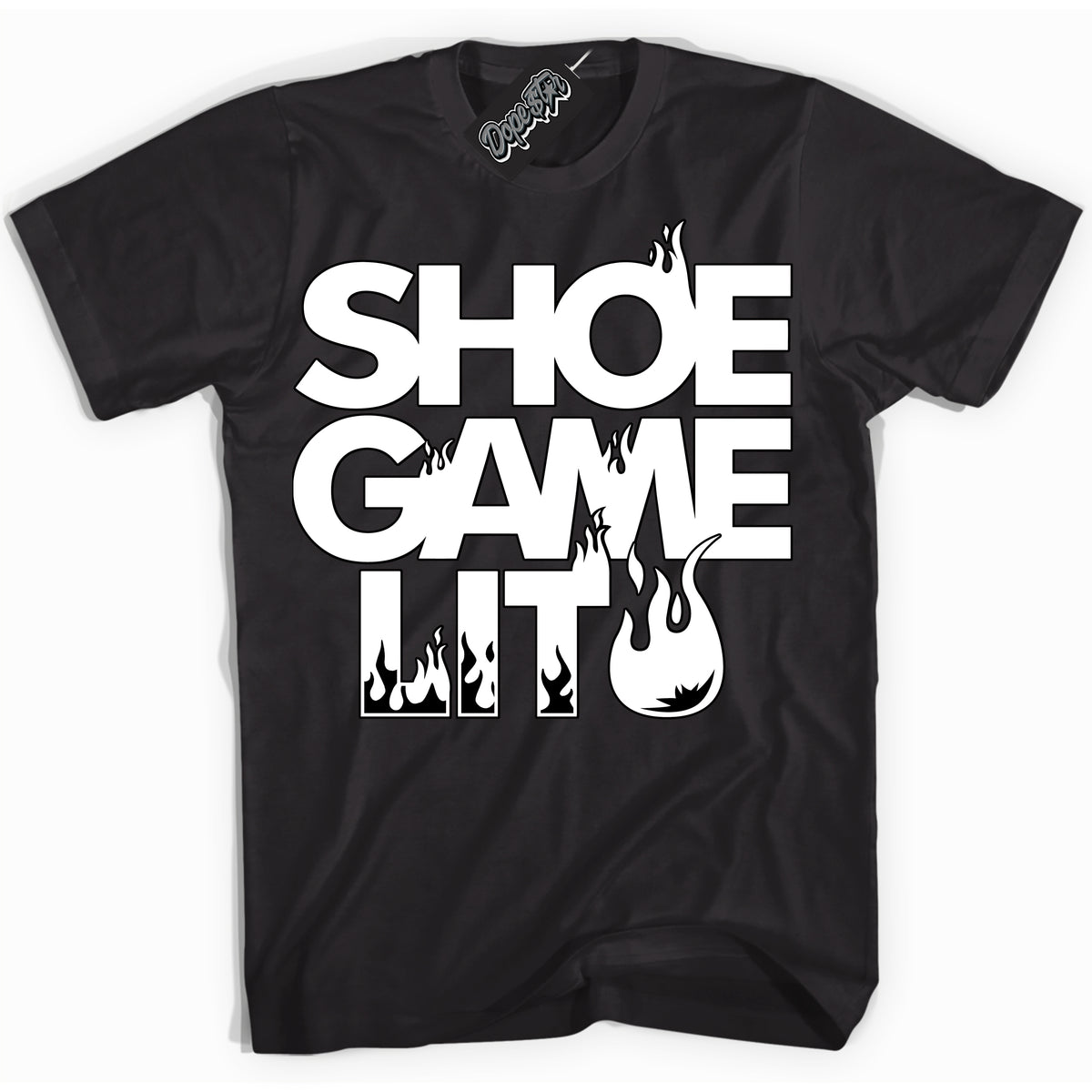 Cool Black Shirt with “ Shoe Game Lit ” design that perfectly matches Black Phantom 1s Sneakers.