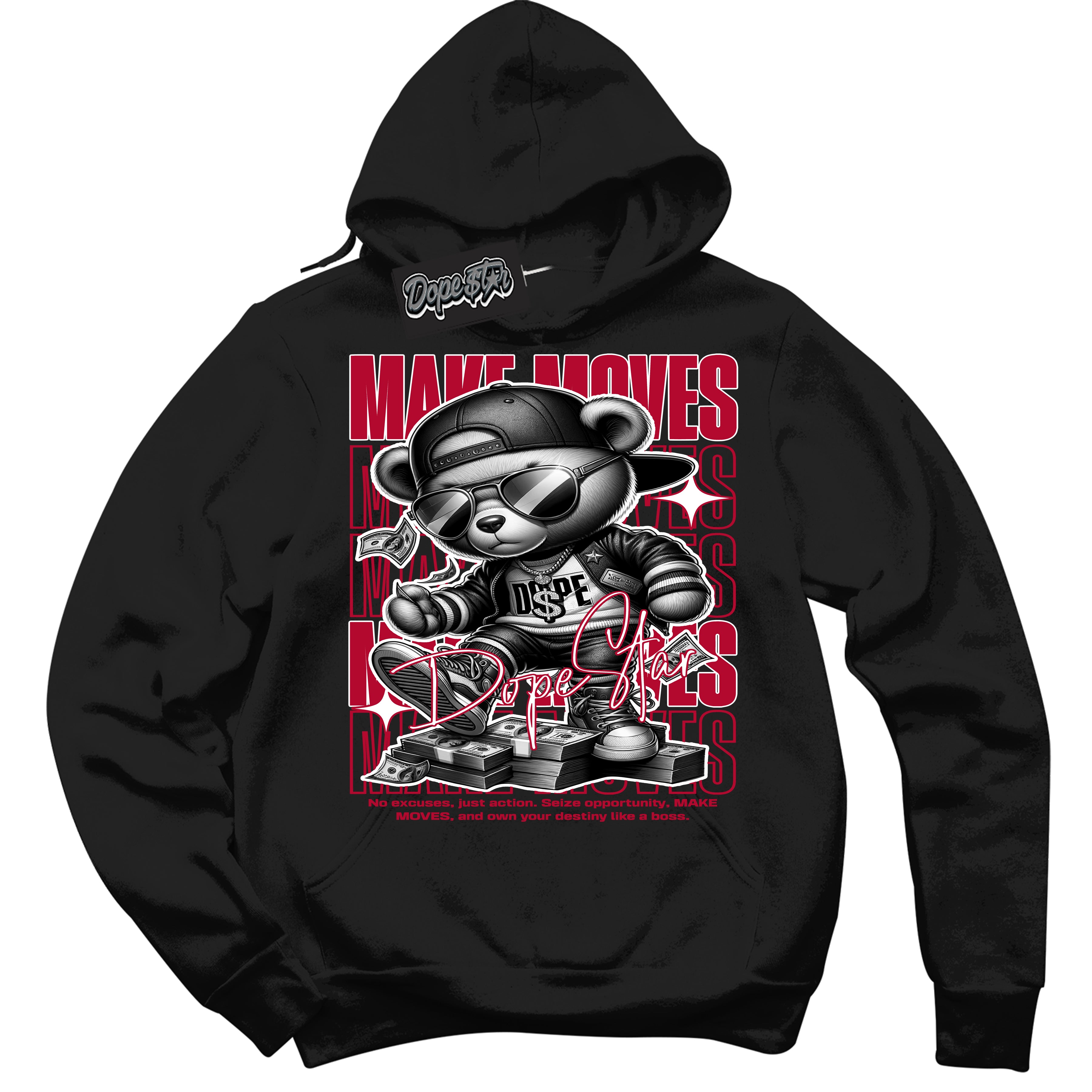 Cool Black Hoodie with “ Makin Moves ”  design that Perfectly Matches University Red 1s Sneakers.