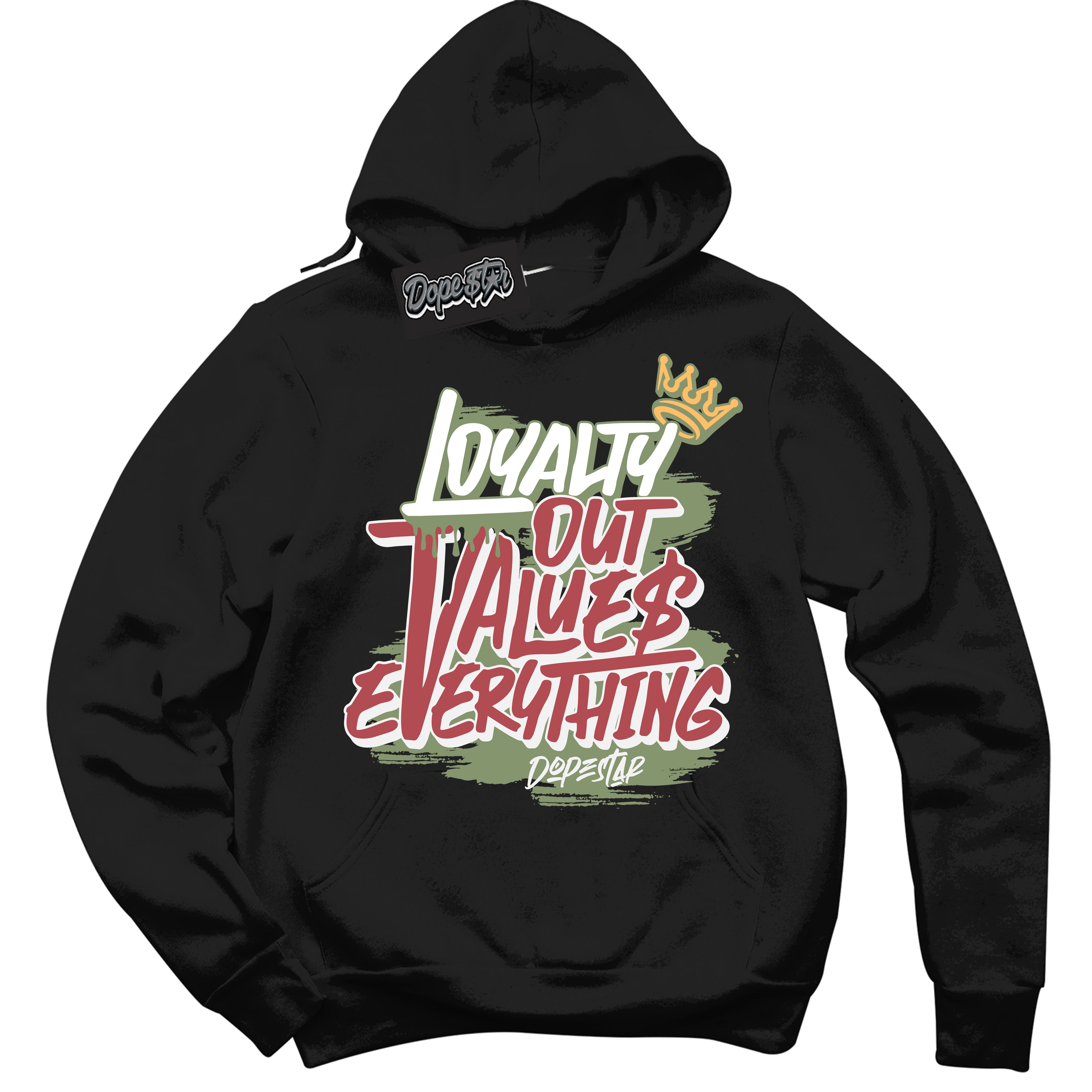 Cool Black Hoodie with “ Loyalty Out Values Everything ”  design that Perfectly Matches  Year Of The Dragon 1s Sneakers.
