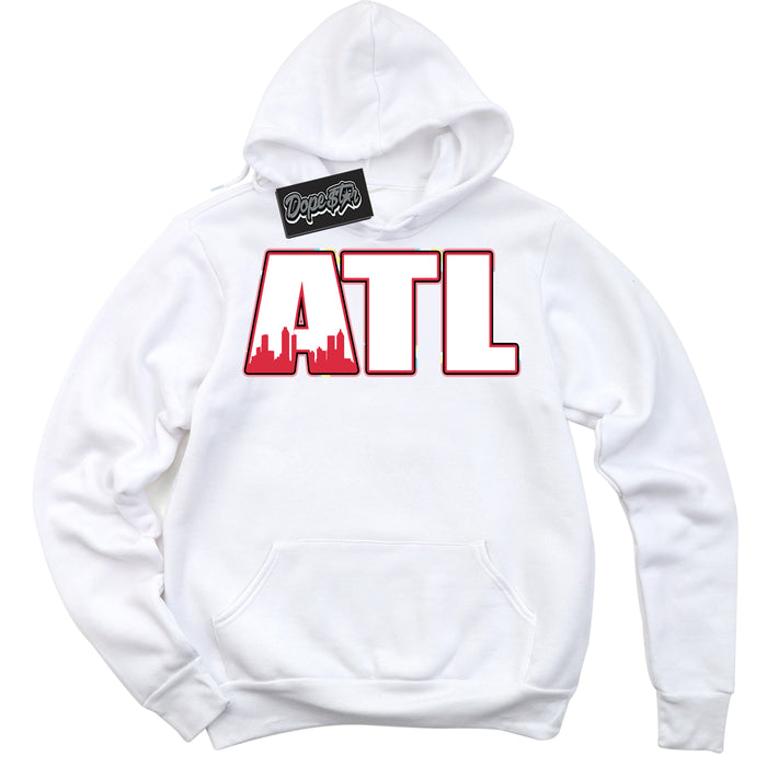 Cool White Graphic DopeStar Hoodie with “ Atlanta “ print, that perfectly matches Spider-Verse 1s sneakers