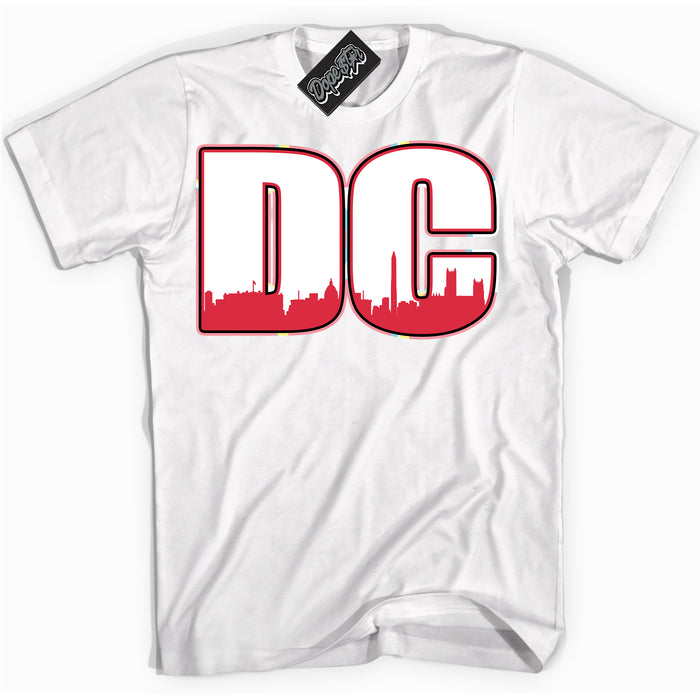 Cool White graphic tee with “ DC ” design, that perfectly matches Spider-Verse 1s sneakers 