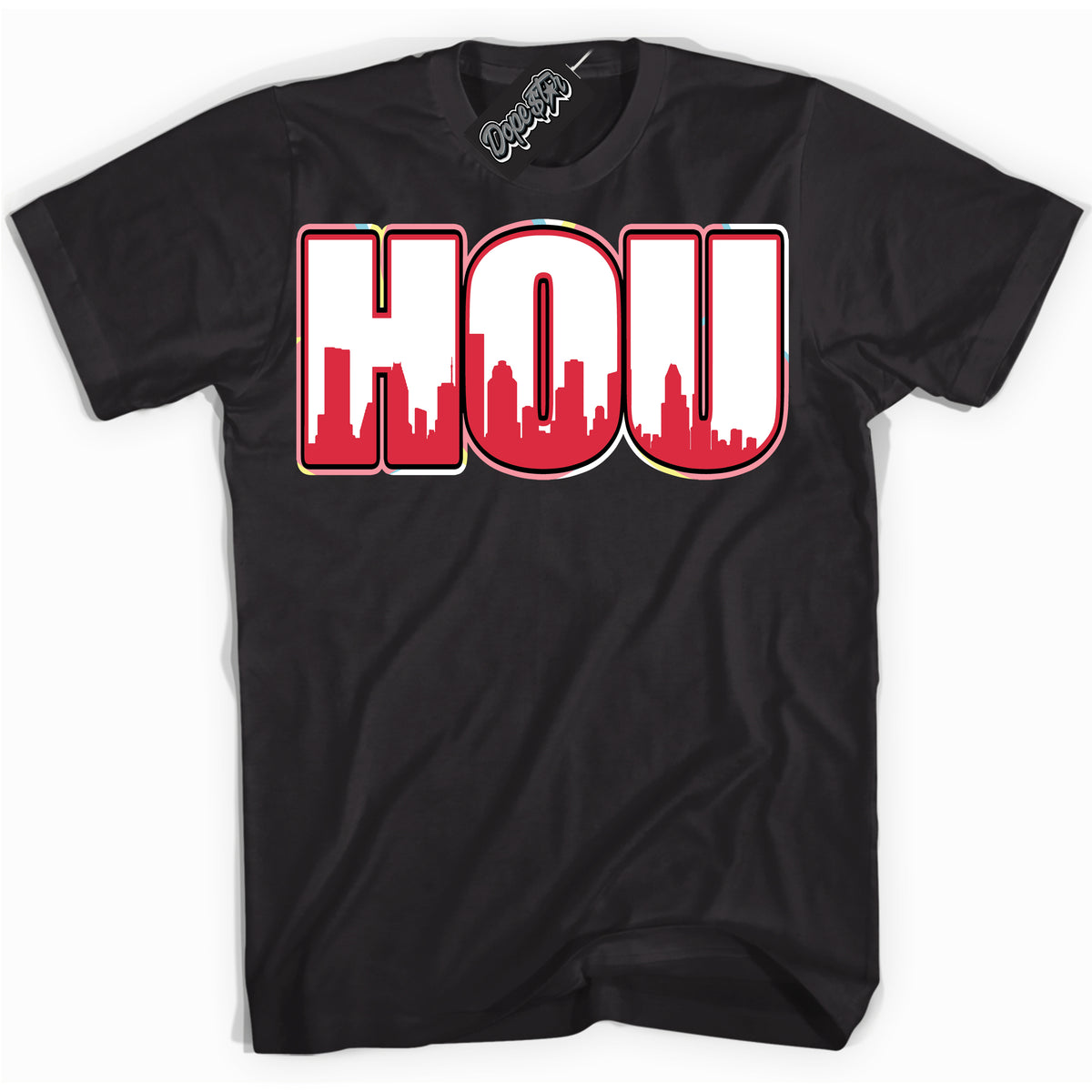 Cool Black graphic tee with “ Houston ” design, that perfectly matches Spider-Verse 1s sneakers 