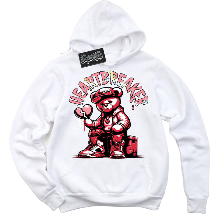 Cool White Graphic DopeStar Hoodie with “ Heartbreaker Bear “ print, that perfectly matches Spider-Verse 1s sneakers