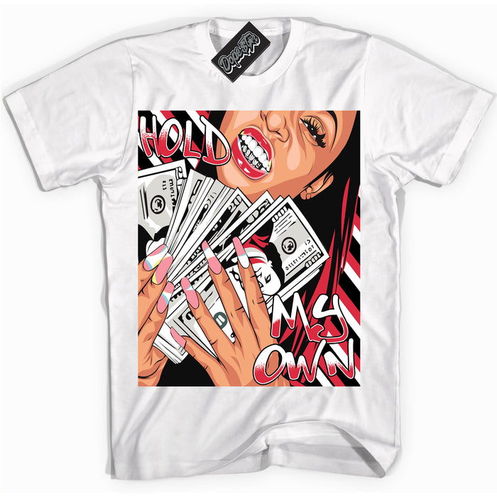 Cool White graphic tee with “ Hold My Own ” design, that perfectly matches Spider-Verse 1s sneakers 