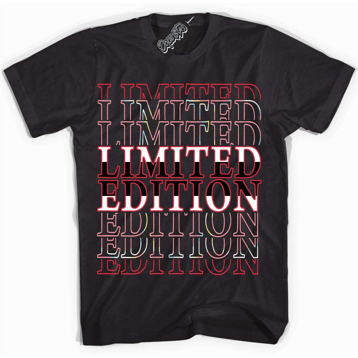 Cool Black graphic tee with “ Limited Edition ” design, that perfectly matches Spider-Verse 1s sneakers 