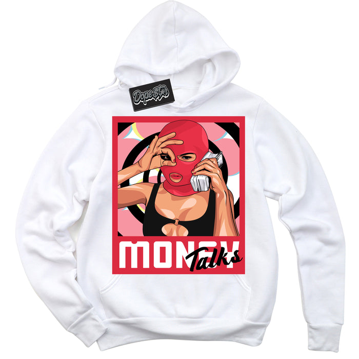 Cool White Graphic DopeStar Hoodie with “ Money Talks “ print, that perfectly matches Spider-Verse 1s sneakers