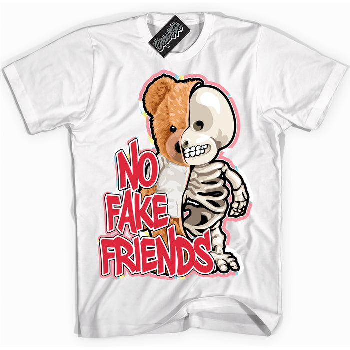 Cool White graphic tee with “ No Fake Friends ” design, that perfectly matches Spider-Verse 1s sneakers 
