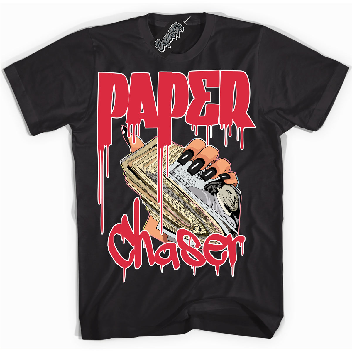 Cool Black graphic tee with “ Paper Chaser ” design, that perfectly matches Spider-Verse 1s sneakers 
