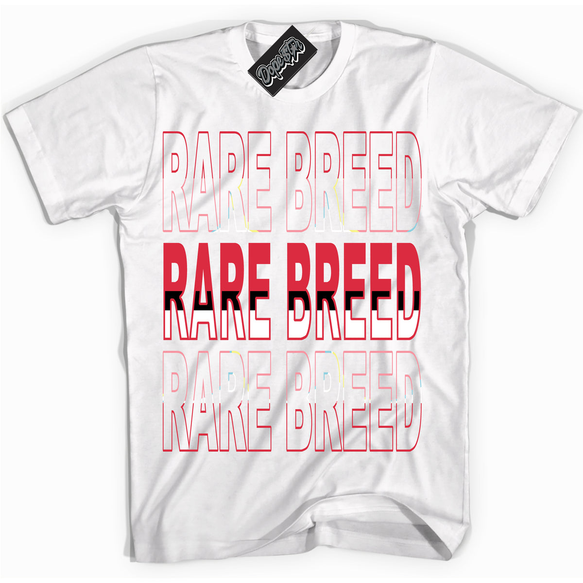 Cool White graphic tee with “ Rare Breed ” design, that perfectly matches Spider-Verse 1s sneakers 
