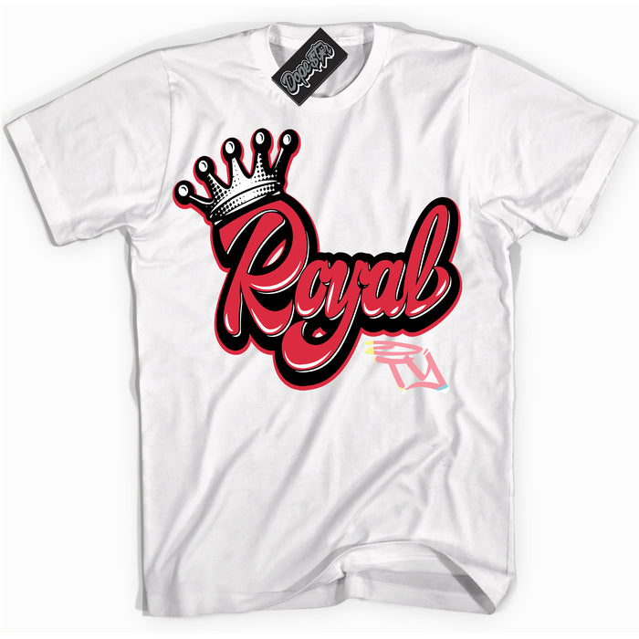 Cool White graphic tee with “ Royalty ” design, that perfectly matches Spider-Verse 1s sneakers 