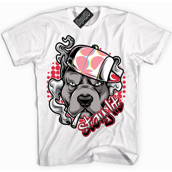 Cool White graphic tee with “ Stay Lit ” design, that perfectly matches Spider-Verse 1s sneakers 