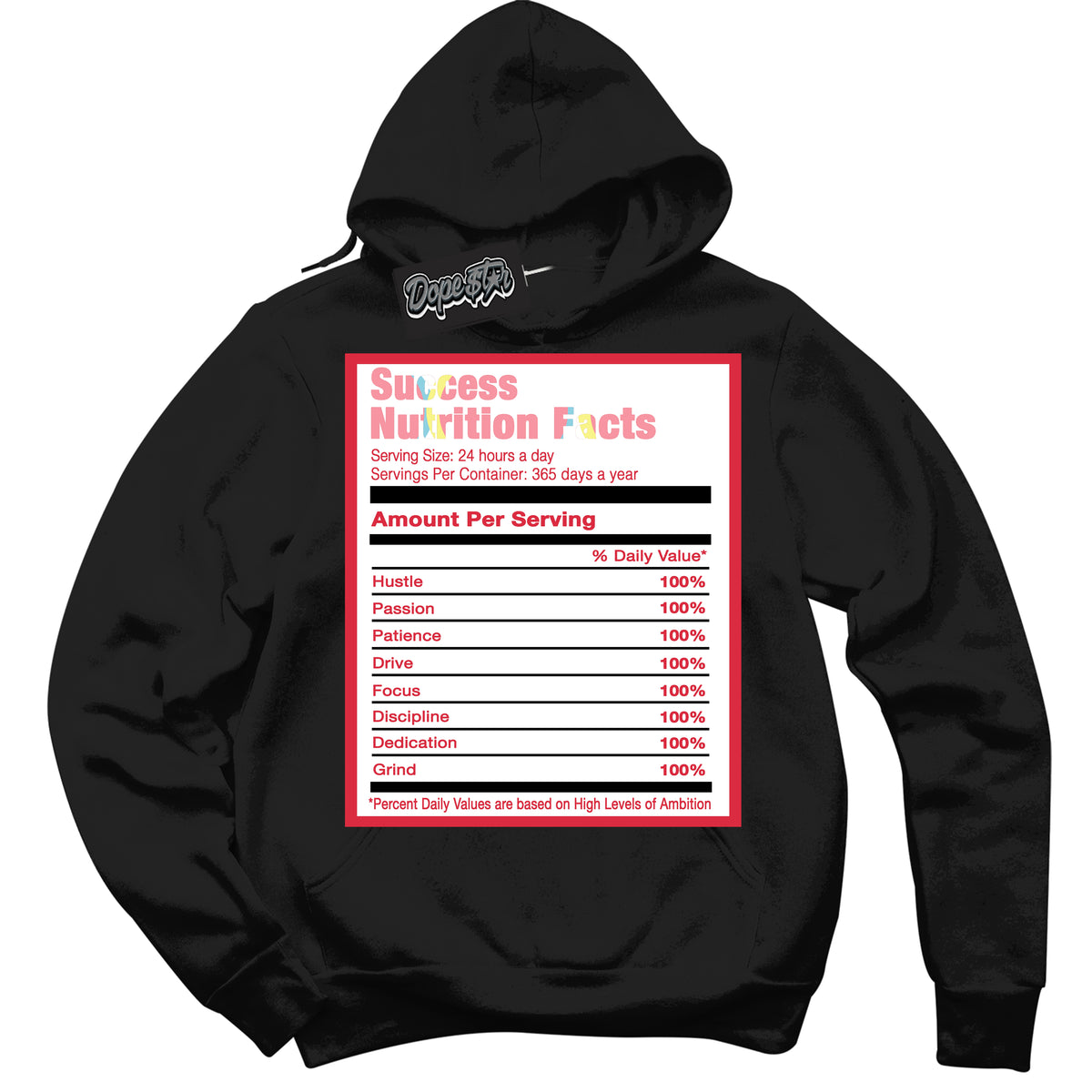 Cool Black Graphic DopeStar Hoodie with “ Success Nutrition “ print, that perfectly matches Spider-Verse 1s sneakers