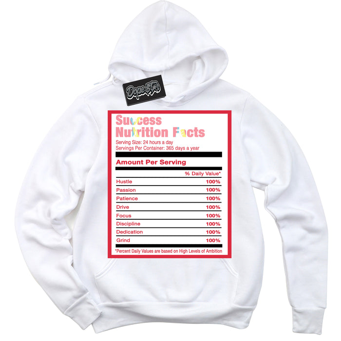 Cool White Graphic DopeStar Hoodie with “ Success Nutrition “ print, that perfectly matches Spider-Verse 1s sneakers