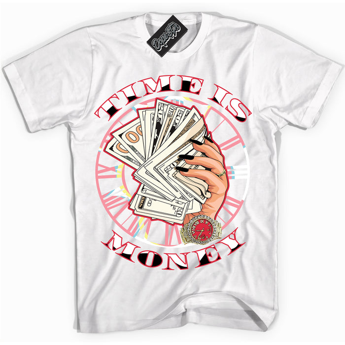 Cool White graphic tee with “ Time Is Money ” design, that perfectly matches Spider-Verse 1s sneakers 