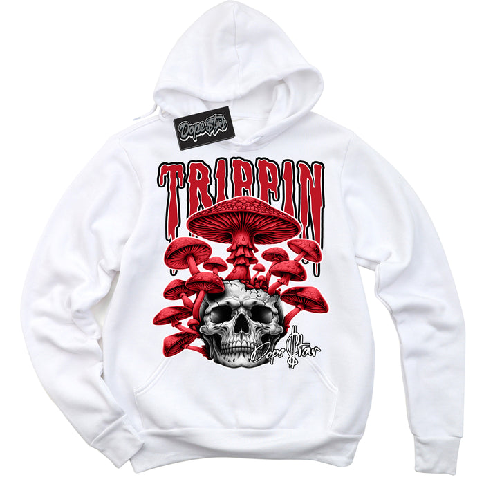 Cool White Hoodie with “Trippin” design that Perfectly Matches Trophy Room 1s Sneakers.
