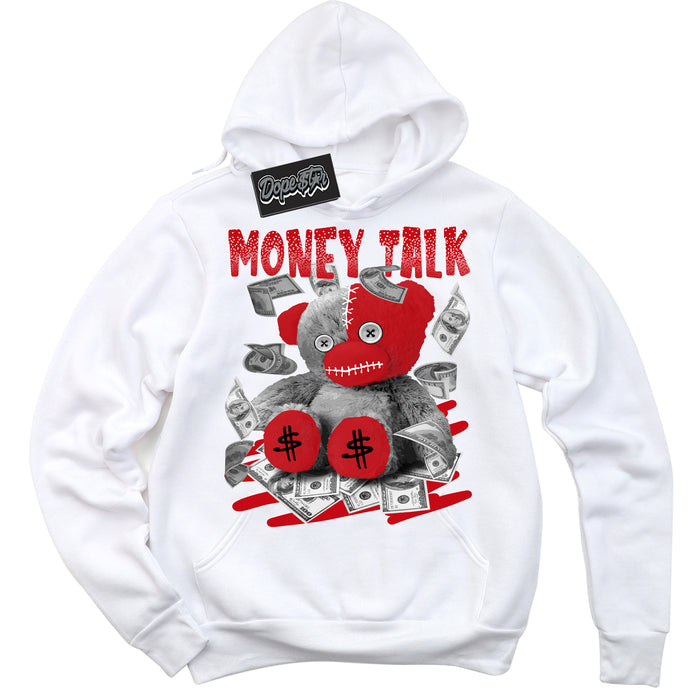 Cool White Hoodie with “ Money Talk Bear ”  design that Perfectly Matches Trophy Room 1s Jordans.
