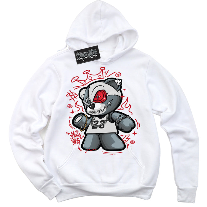 Cool White Hoodie with “ Money Gang Bear ”  design that Perfectly Matches Trophy Room 1s Jordans.
